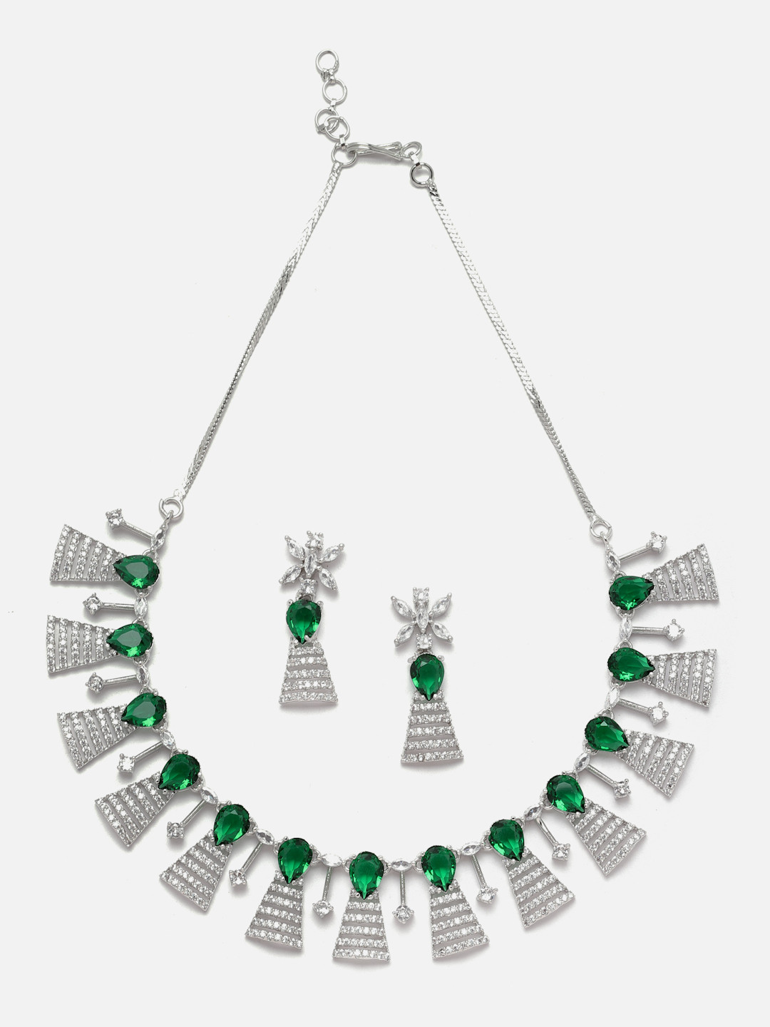 Aazeen Rhodium-Plated AD Stone-Studded Jewellery Set