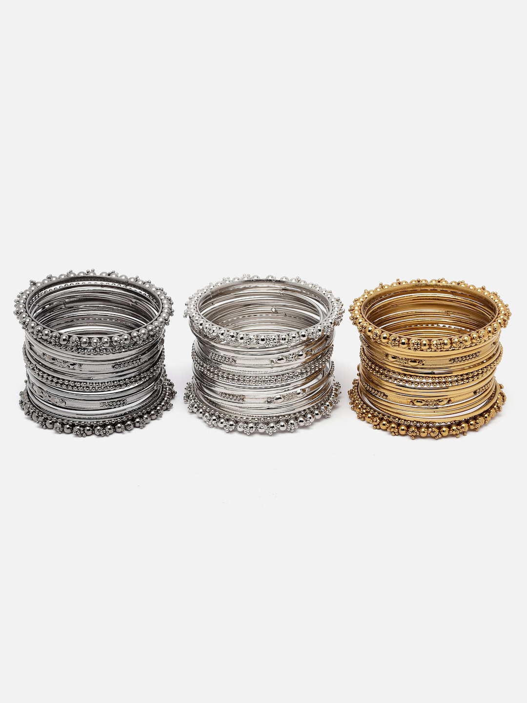 Aazeen Set Of 36 Gold-Plated And Silver-Plated Intricate Textured Bangles
