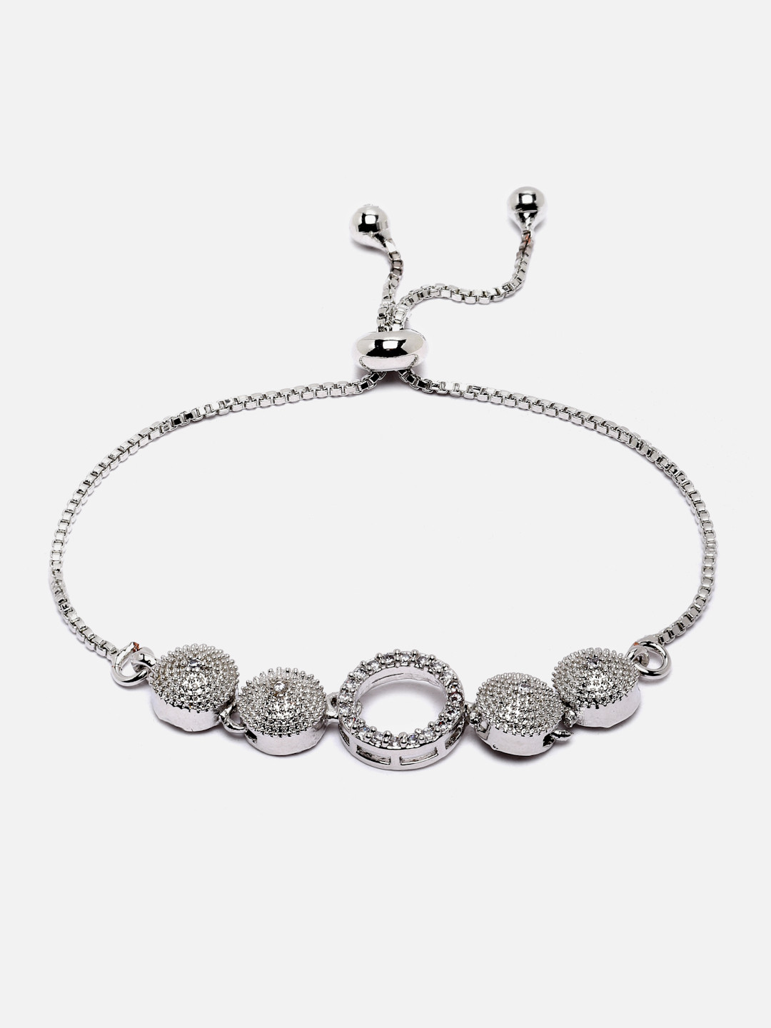 Aazeen Rhodium-Plated American Diamond Link Bracelet