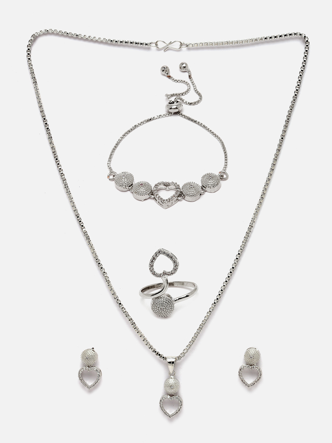 Aazeen Rhodium-Plated AD-Studded Jewellery Set