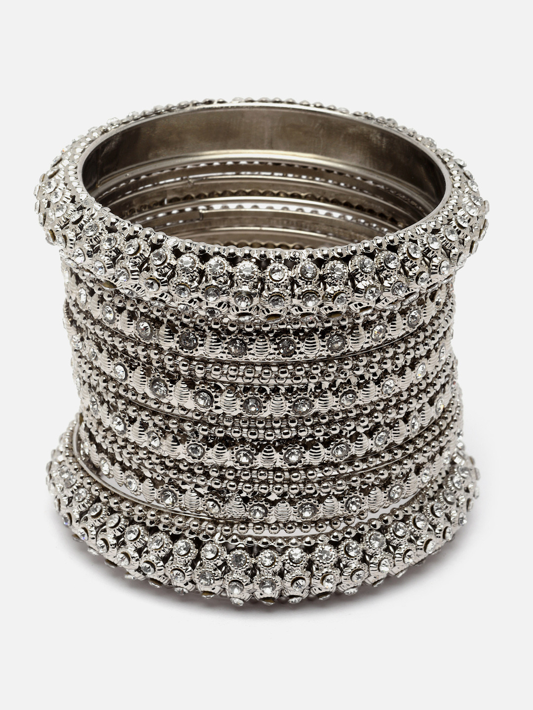 Aazeen Oxidised Set Of 28 Silver-Plated Stones Studded Bangles