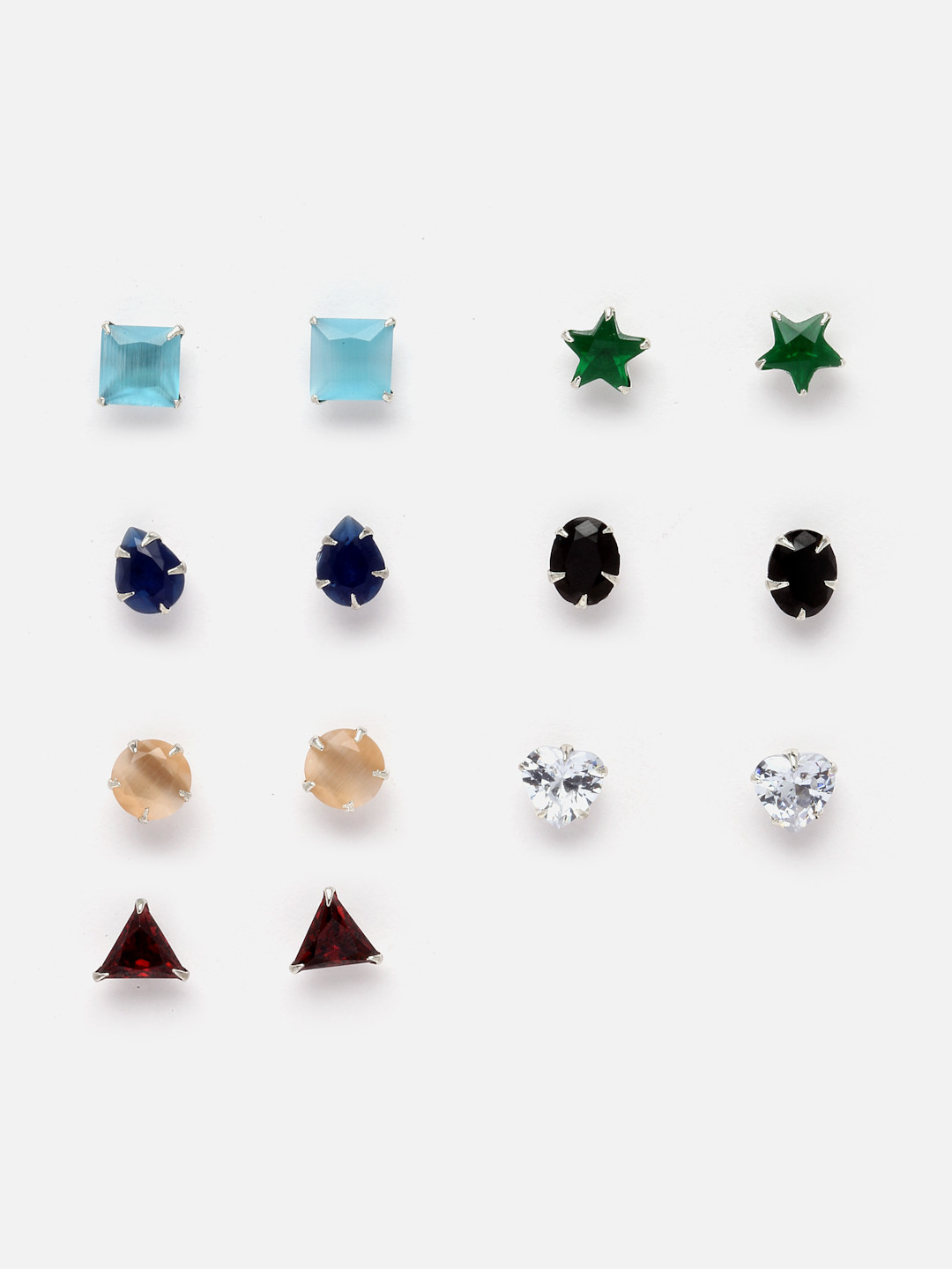 Aazeen Set Of 7 Rhodium-Plated Geometric Studs Earrings