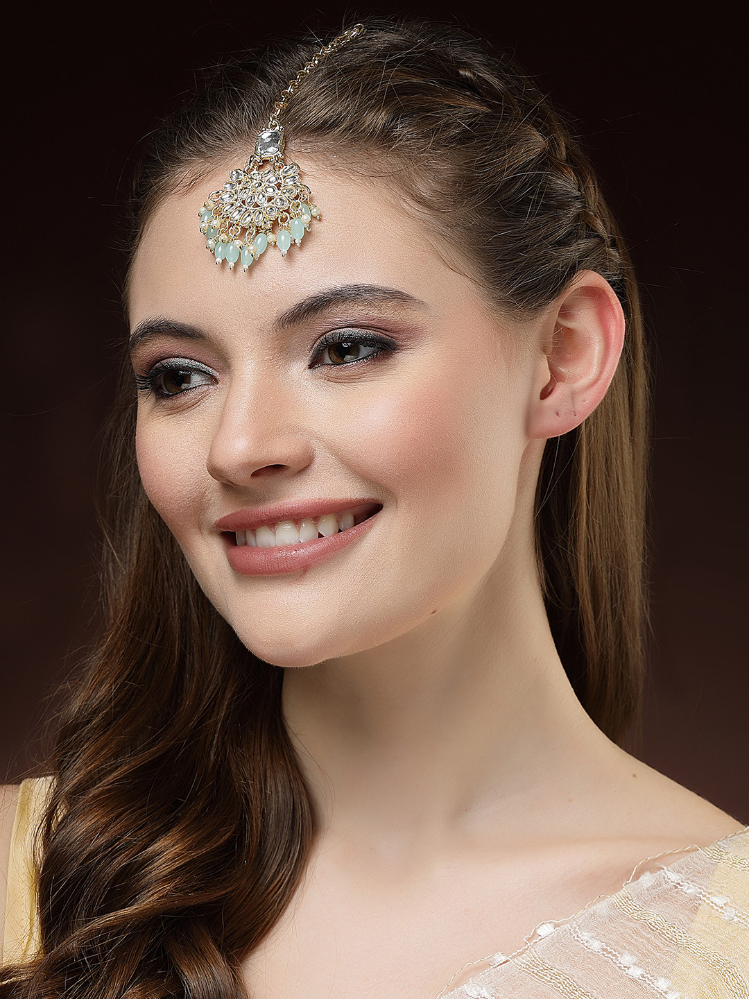 Aazeen Gold-Plated Kundan-Studded & Beaded Maang Tikka