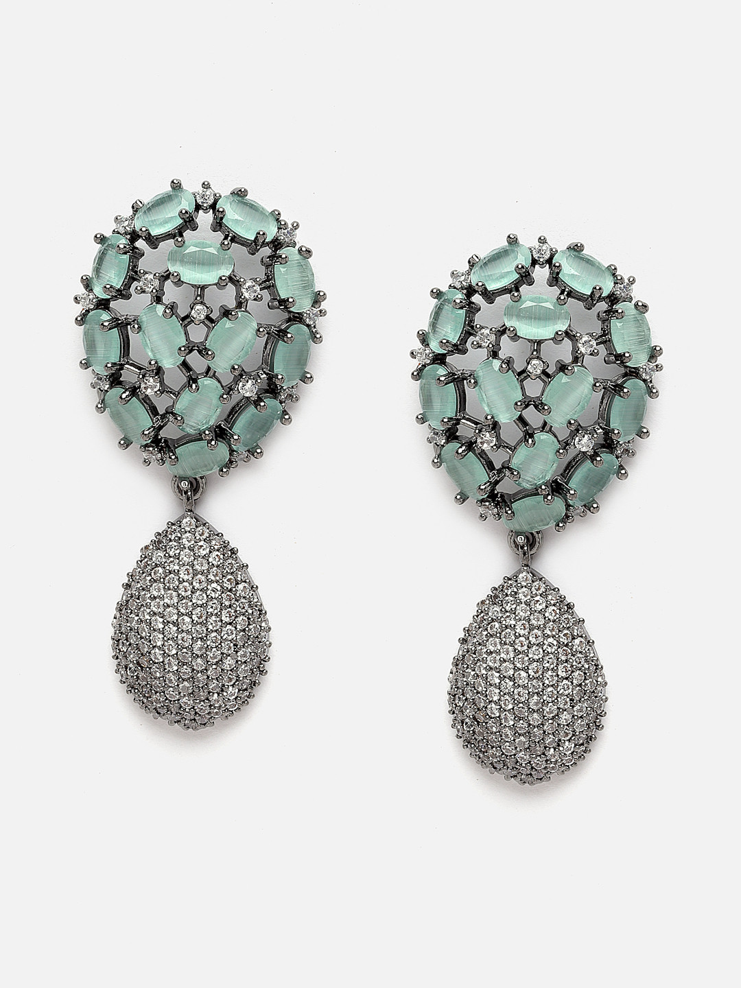 Aazeen Lime Green Teardrop Shaped Jhumkas Earrings