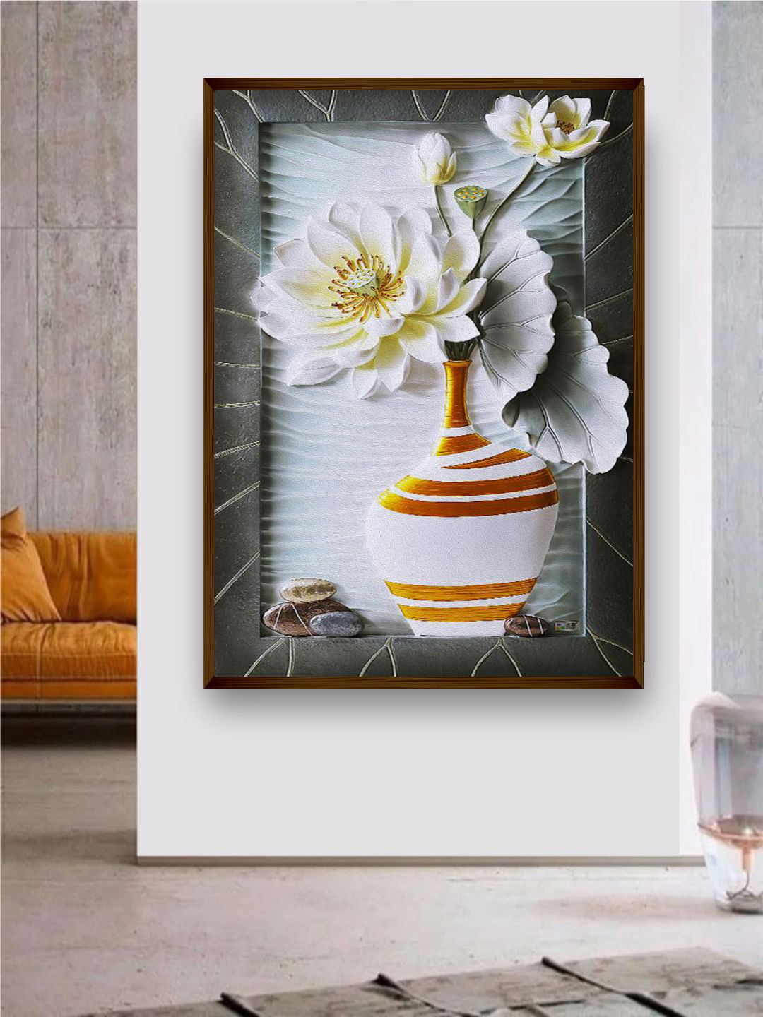 The Art House White Floral Printed Framed Wall Painting