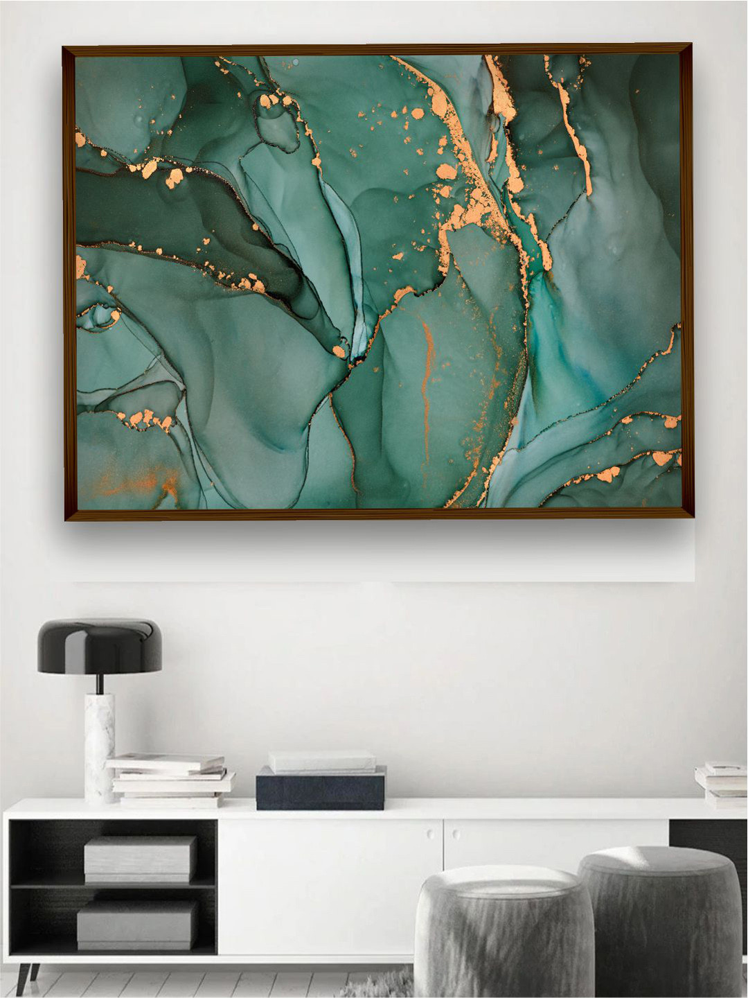 The Art House Teal Green Abstract Painting Framed Wall Art