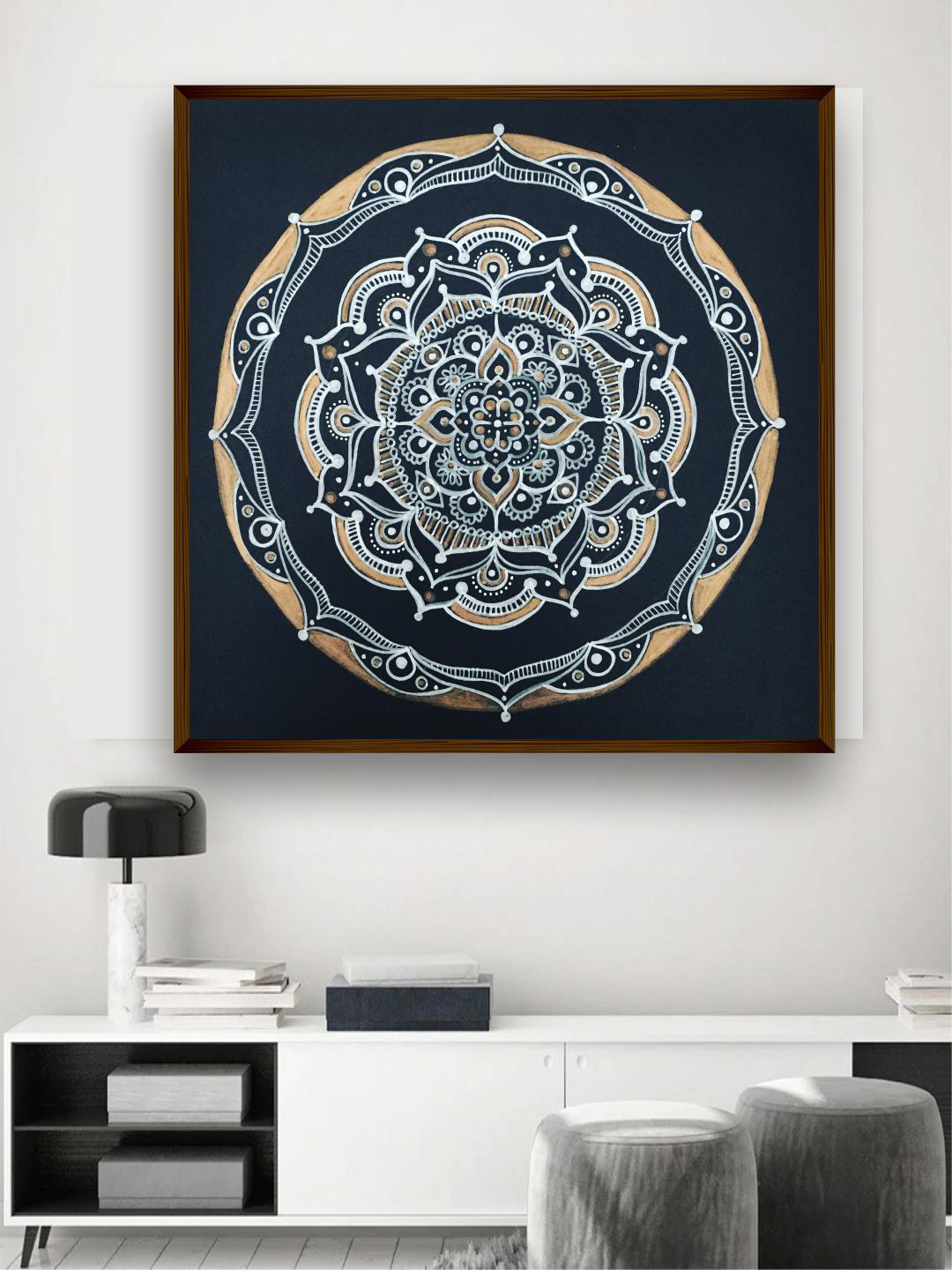 The Art House Grey Mandala Printed Framed Wall Painting