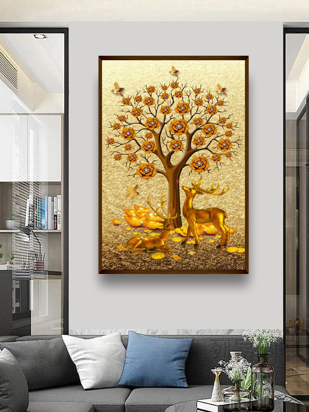 The Art House Beige & Brown Abstract Tree Painting Framed Wall Art