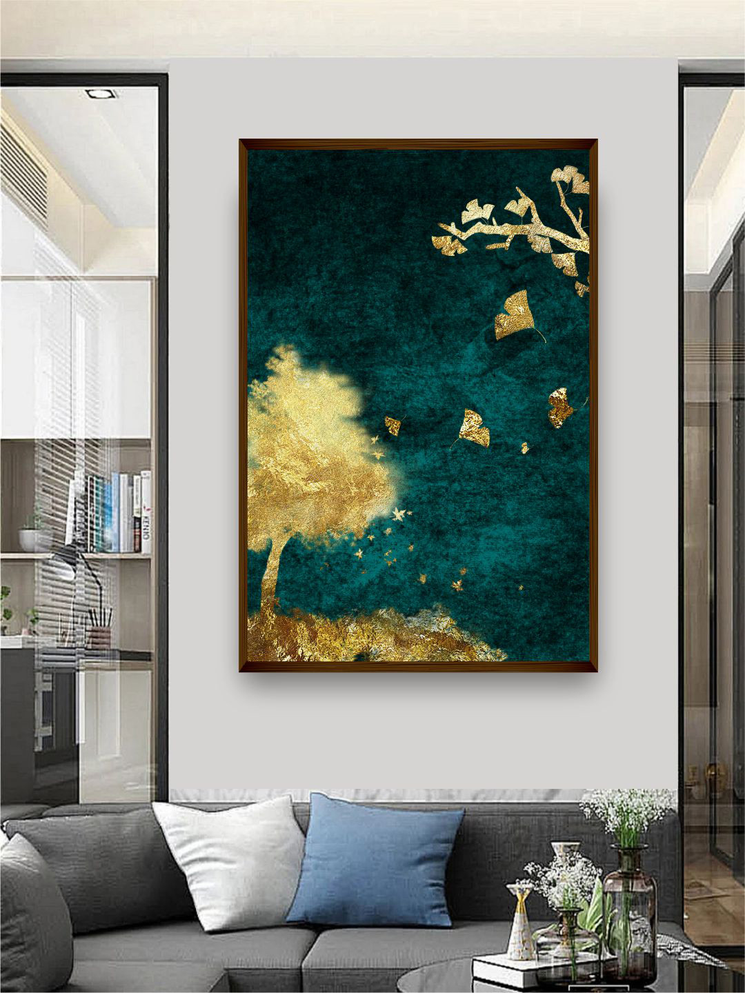 The Art House Blue & Metallic-Colored Abstract Printed Framed Wall Art