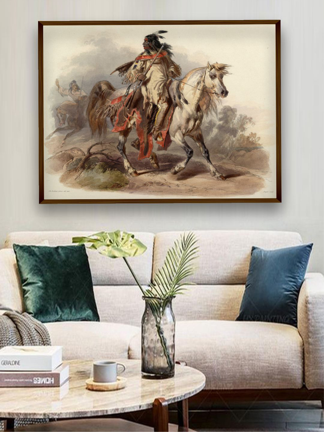 The Art House Beige Horse Riding Printed Framed Wall Painting