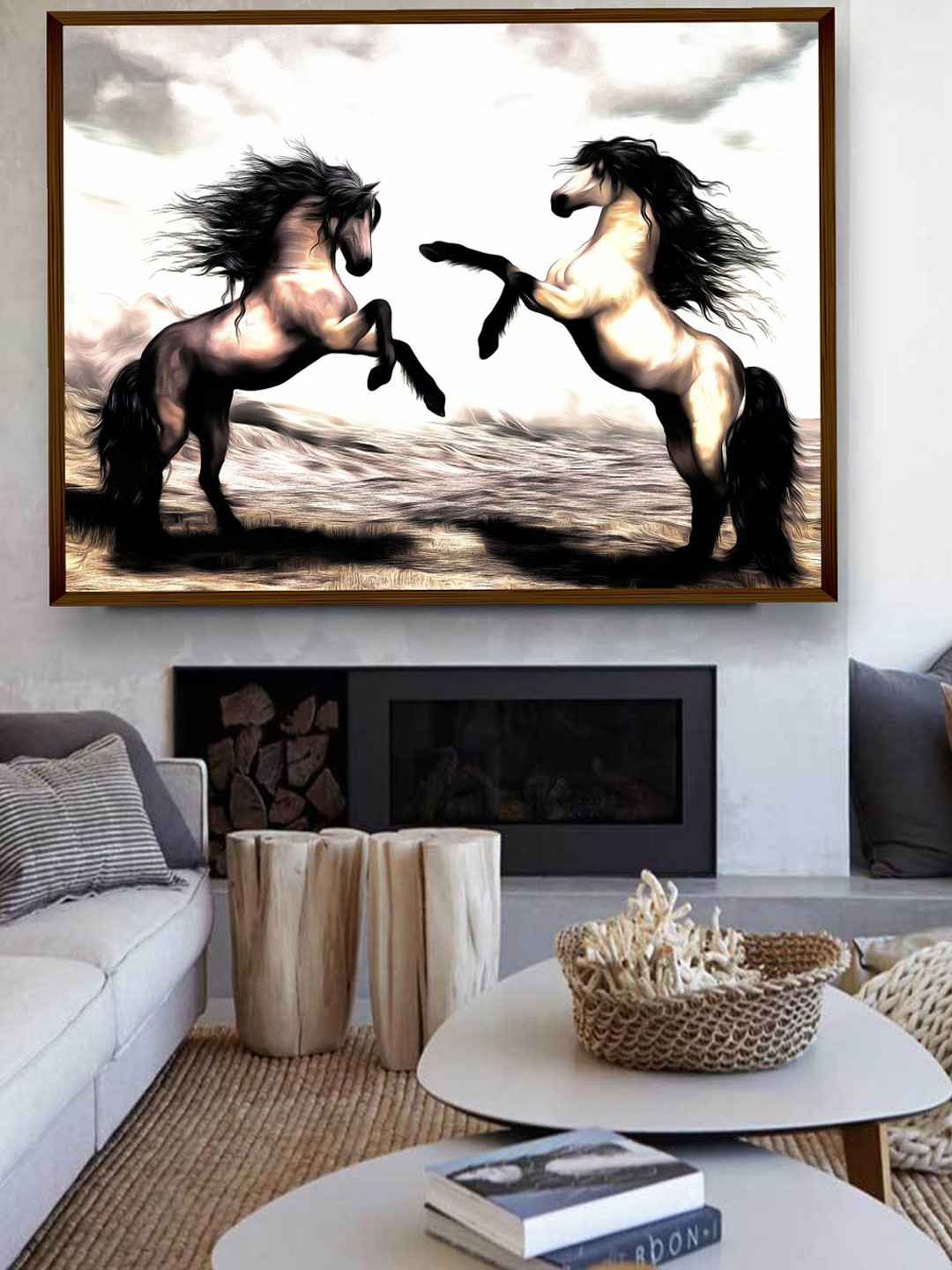 The Art House White & Black Horse Painting Framed Wall Art