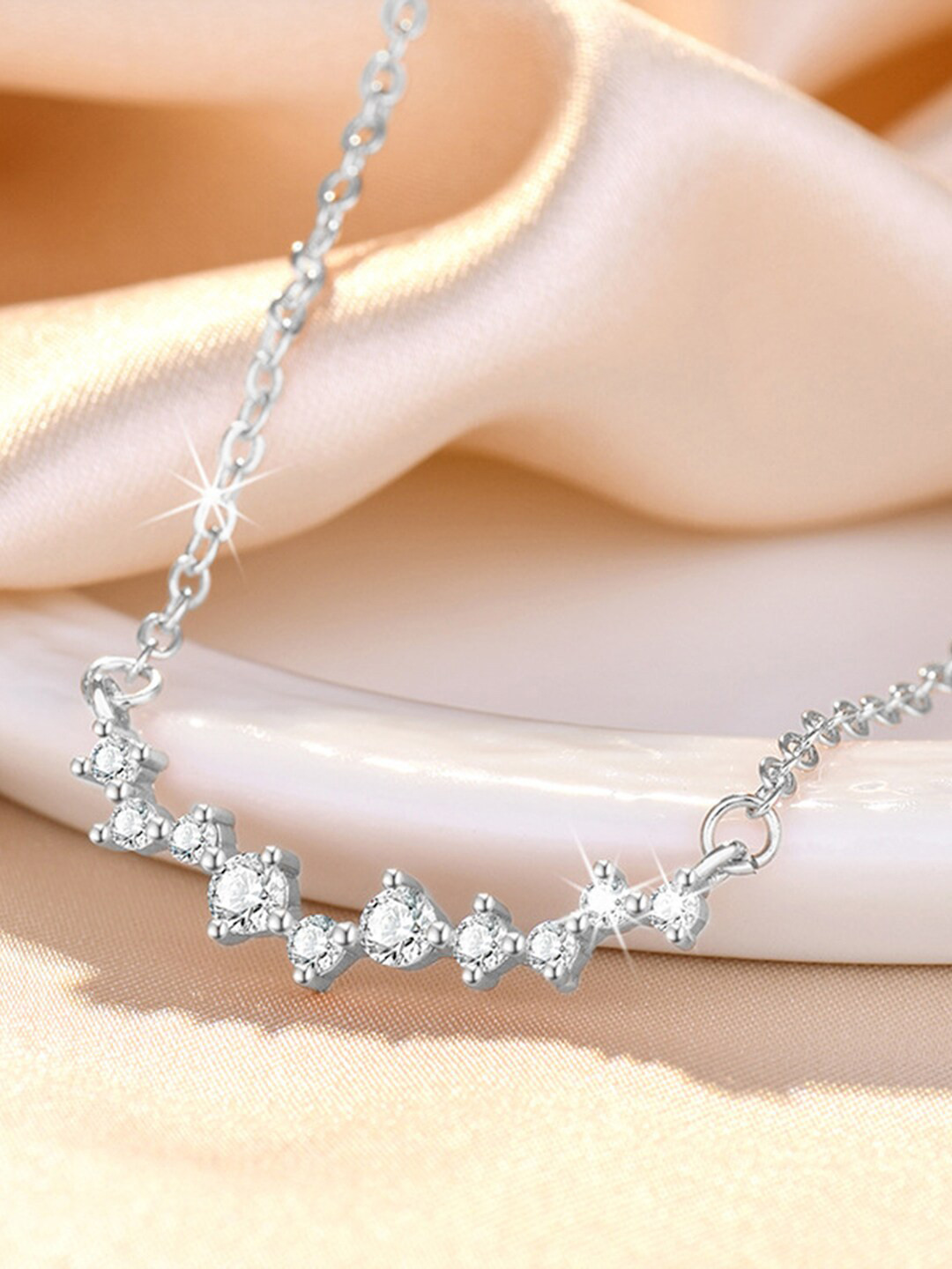 Peora Silver-Plated American Diamond Studded Pendant Necklace