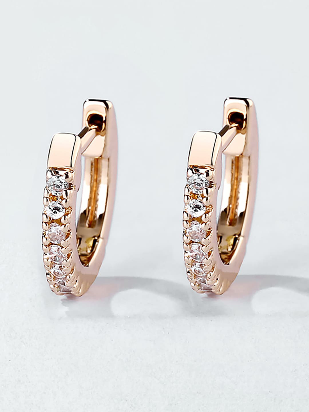 Peora Rose Gold-Plated Contemporary American Diamond Studded Hoop Earrings