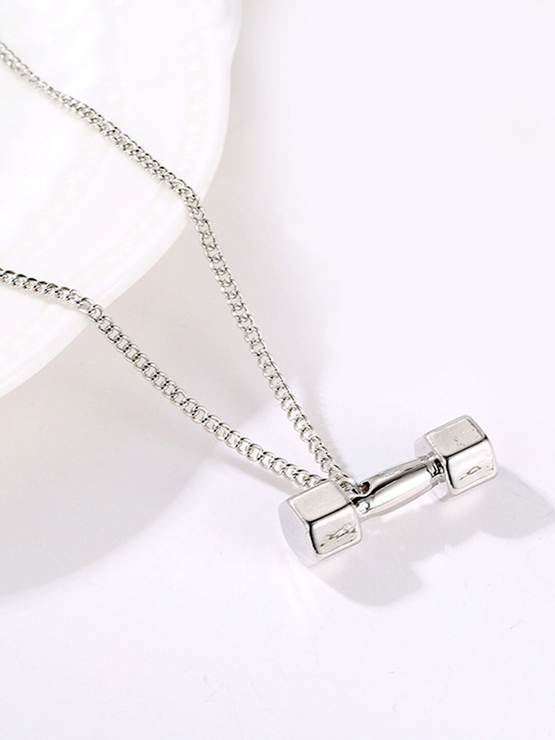 Peora Silver-Plated Dumbell Shape Pendant Necklace