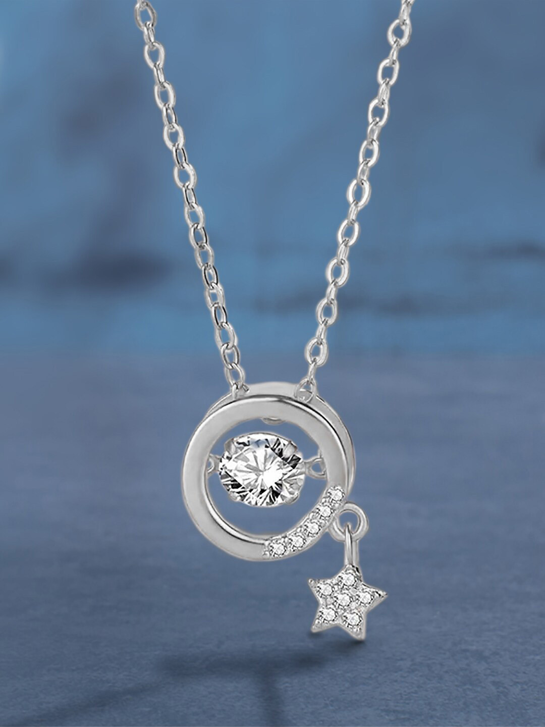 Peora Silver-Plated American Diamond Studded Pendant Chain Necklace