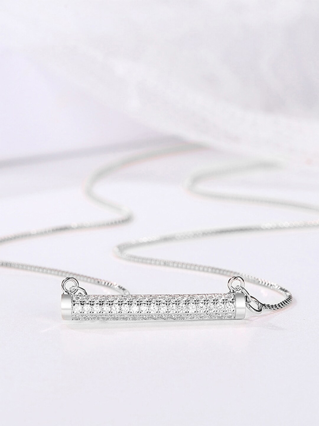 Peora Silver-Plated American Diamond Studded Pendant Chain Necklace