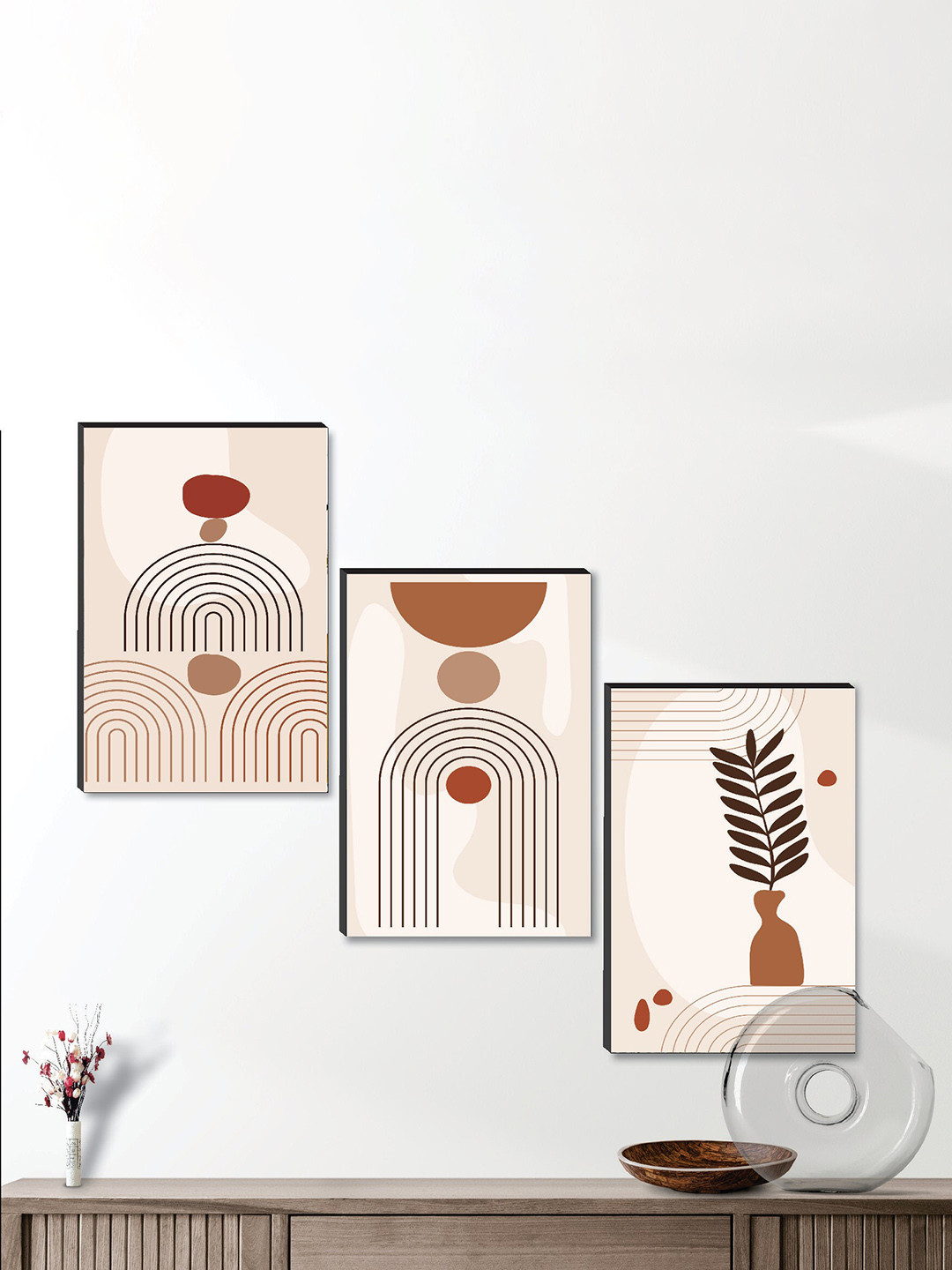 SFP Beige 3-Pieces Printed Modern Art Wall Painting