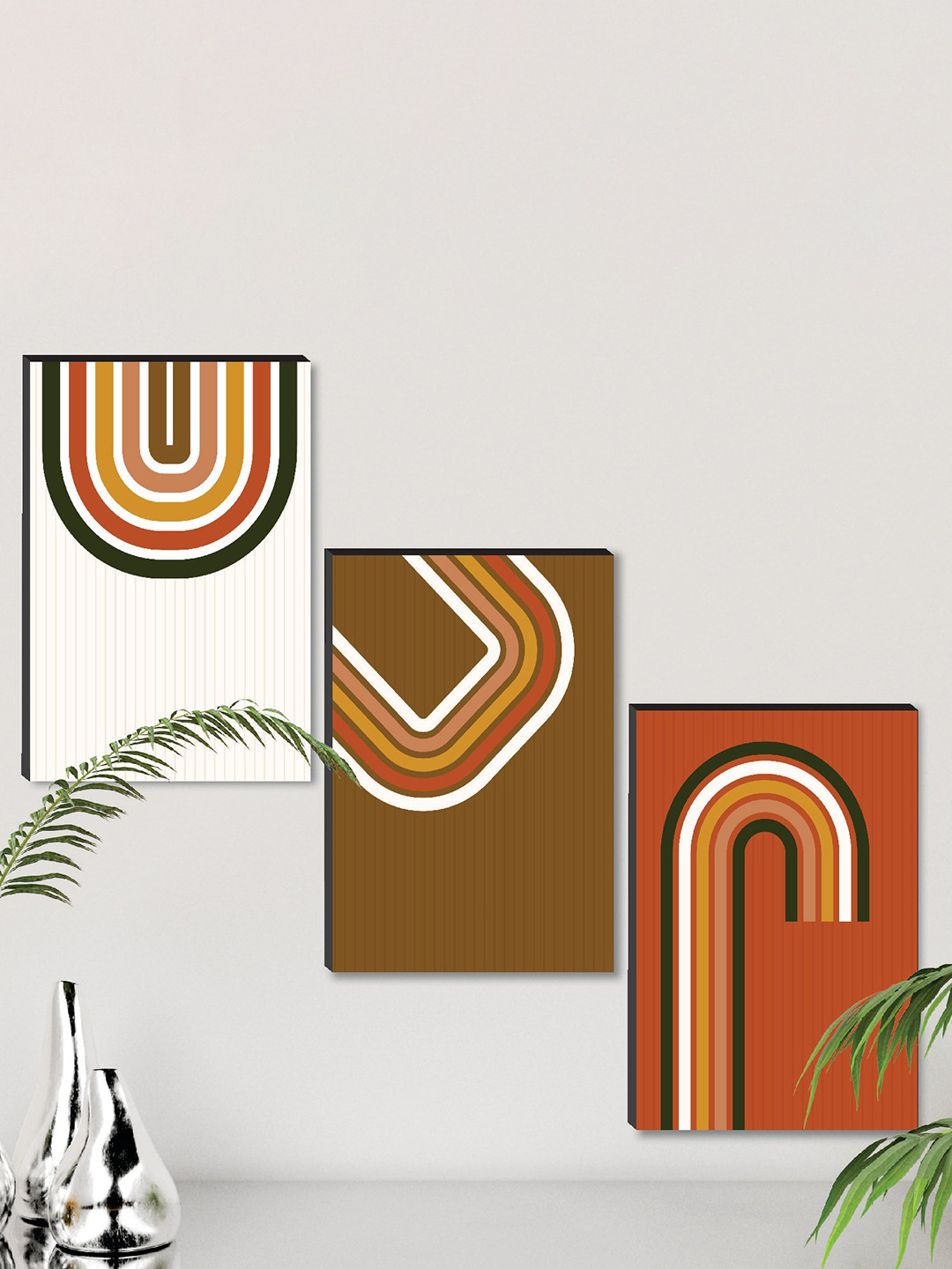 SAF White & Brown 3 Pieces Modern Art Wall Painting