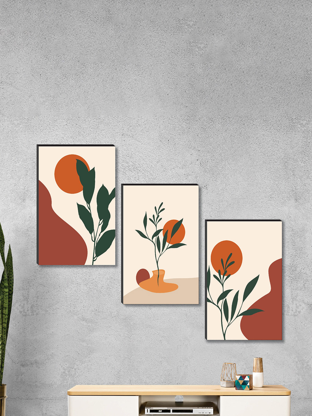 SAF Cream Wood 3 Pcs Wall Bedroom Rectangle Potrait Paintings Wall Art -35.43 x 17.72In