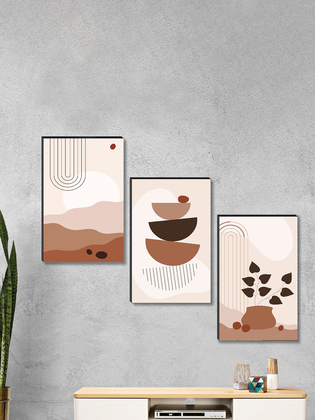 SAF Beige & Brown 3 Pieces Framed Wall Paintings