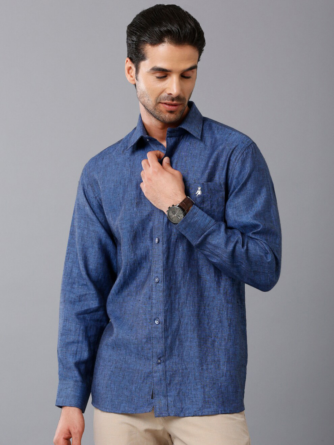 Khoday Williams Classic Spread Collar Pure Linen Casual Shirt