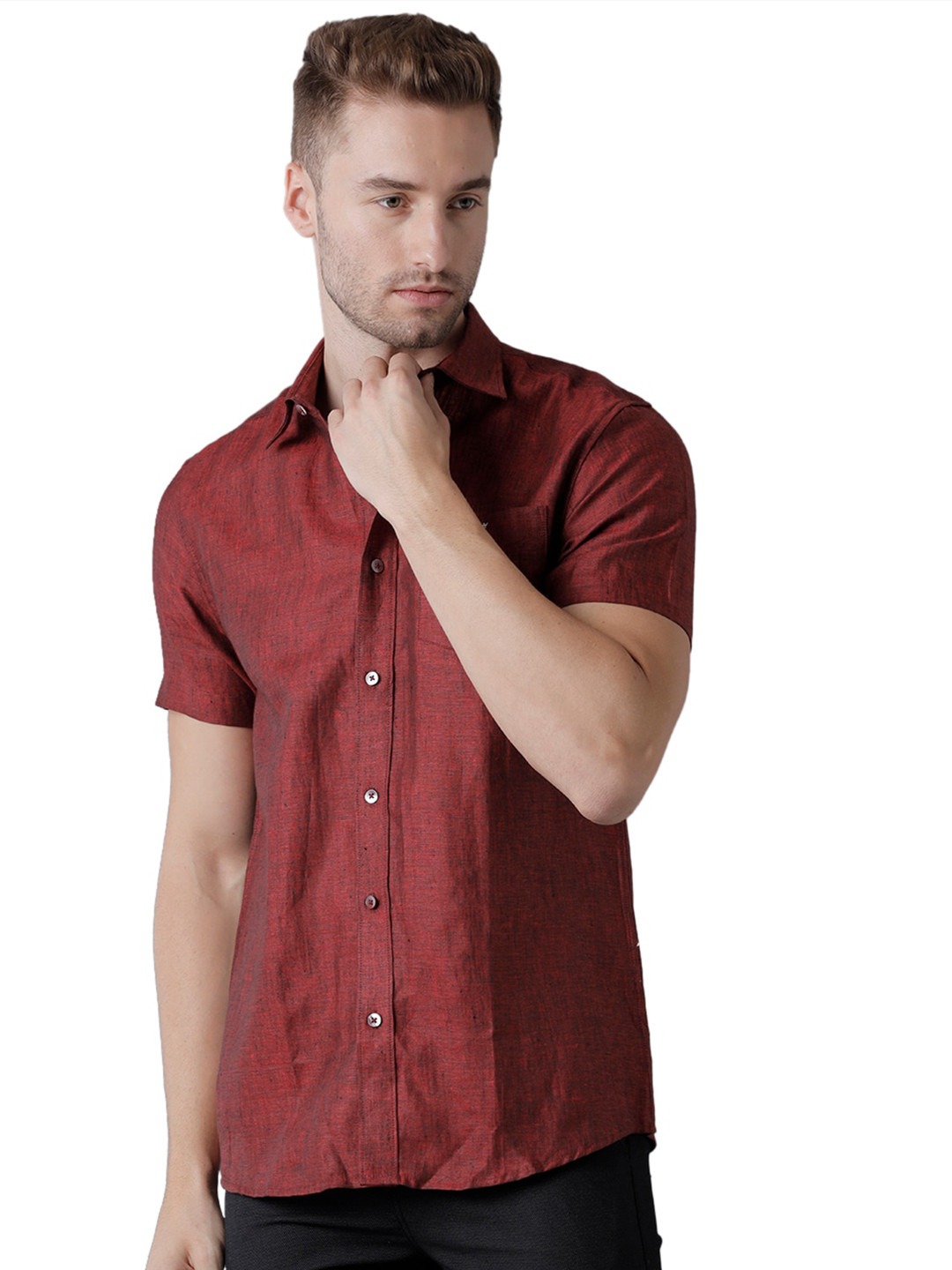 Khoday Williams Classic Spread Collar Linen Casual Shirt