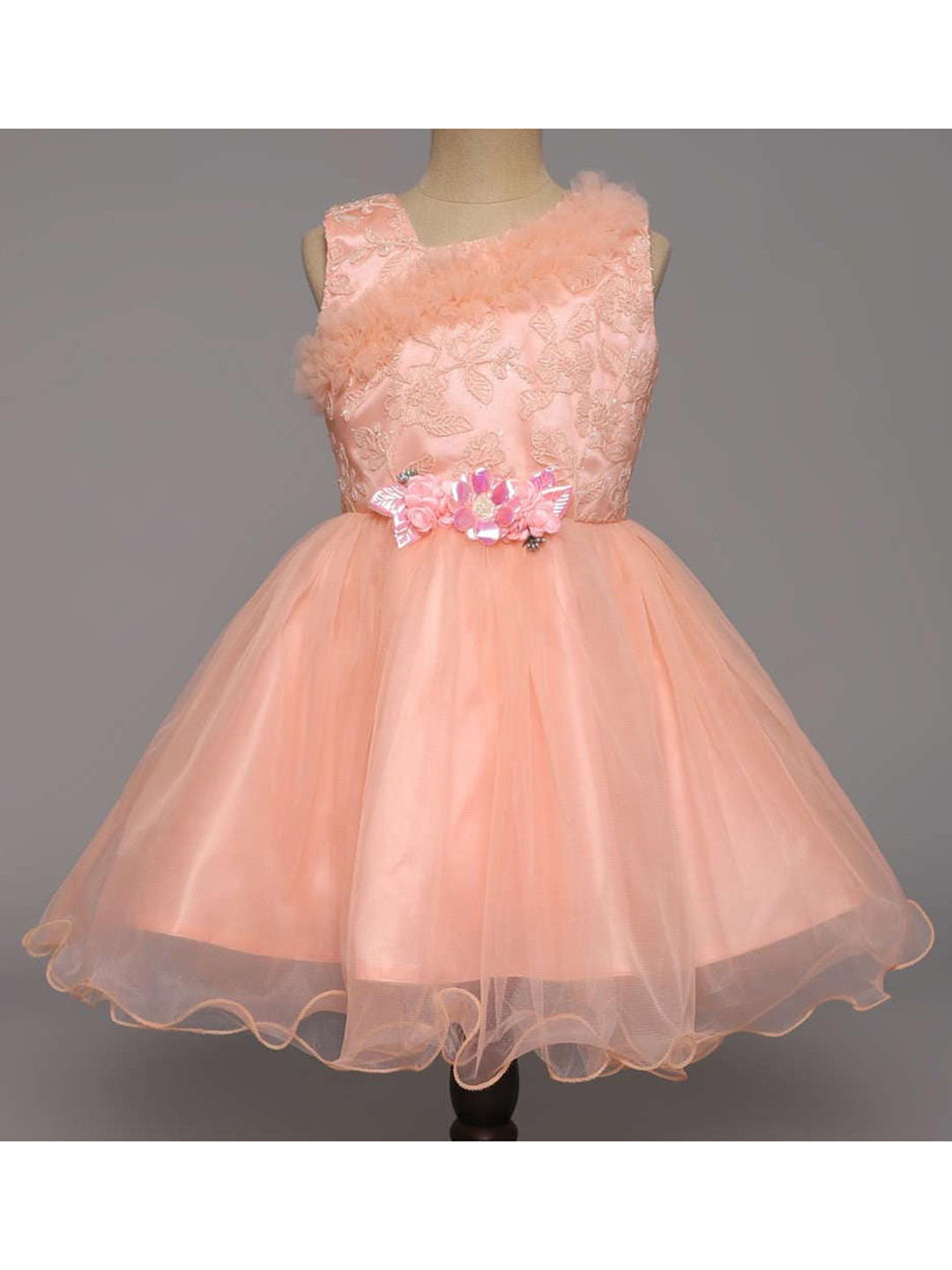 The Magic Wand Girls Self Design Ruffled Fit & Flare Maxi Dress