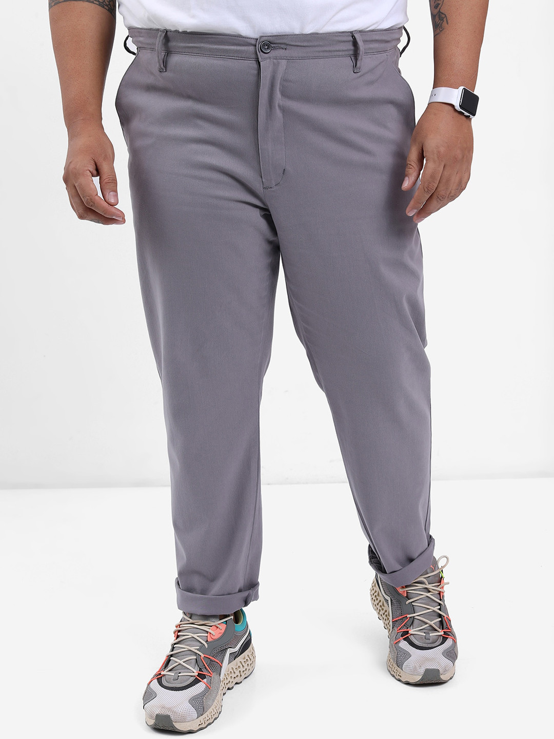 HIGHLANDER Men Grey Plus Size Slim Fit Trousers