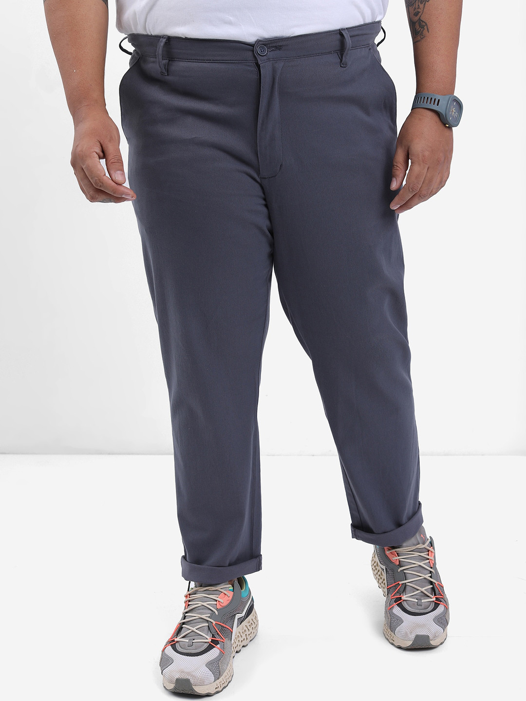 HIGHLANDER Men Grey Plus Size Slim Fit Trousers
