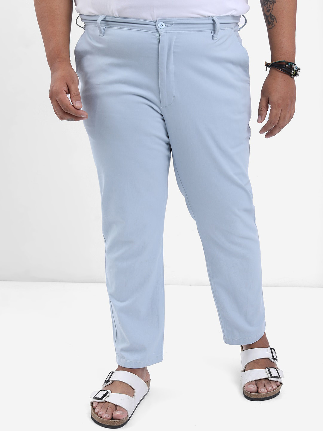 HIGHLANDER Men Blue Plus Size Slim Fit Chinos Trousers