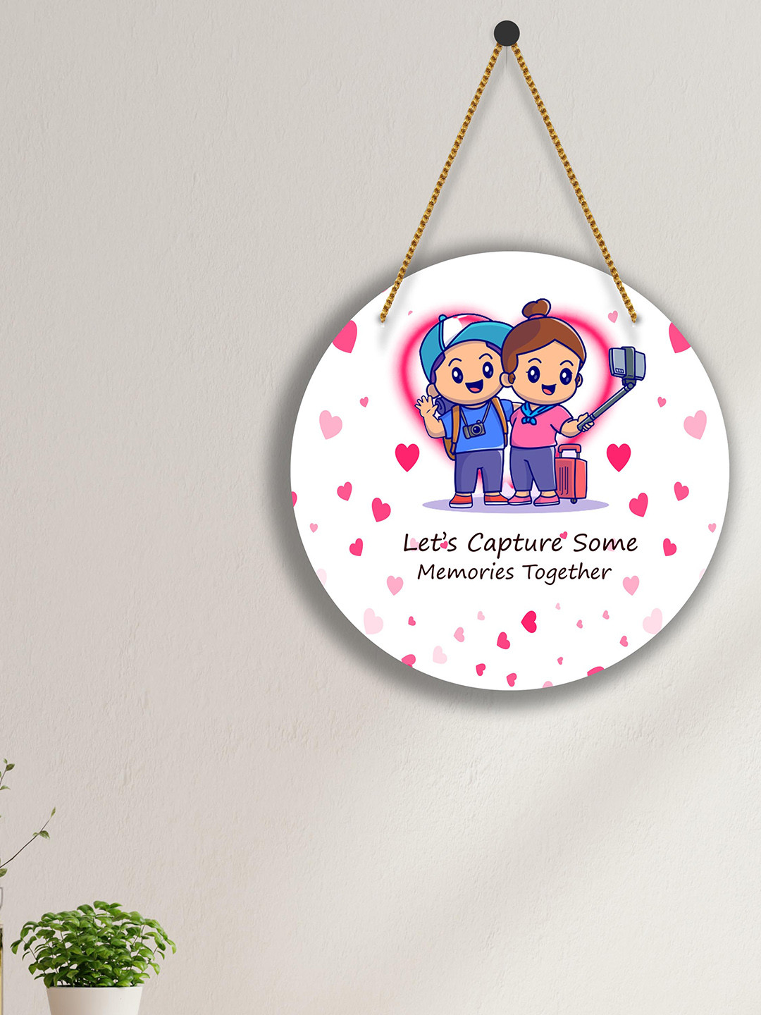 SAF Love couple Round Shape Wood Glossy Hanging Bedroom Wall Hangings-9In