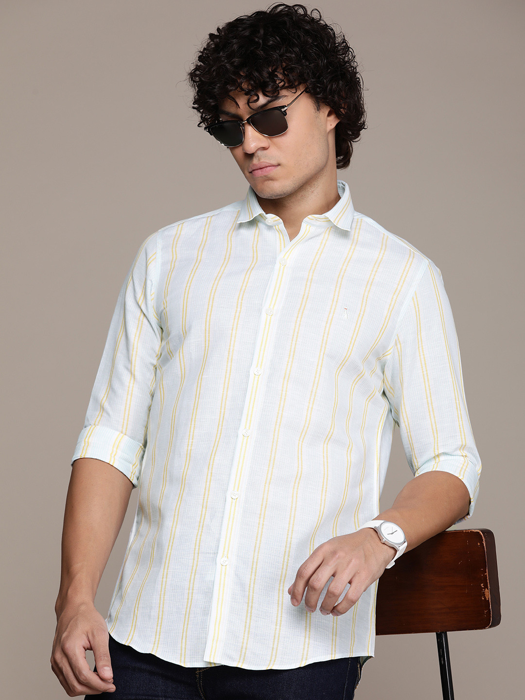 SIMON CARTER LONDON Men Slim Fit Opaque Striped Linen Cotton Casual Shirt