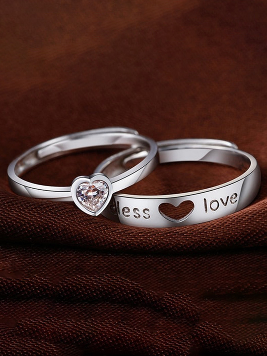 KARISHMA KREATIONS Silver-Plated AD-Studded Adjustable Couple Rings