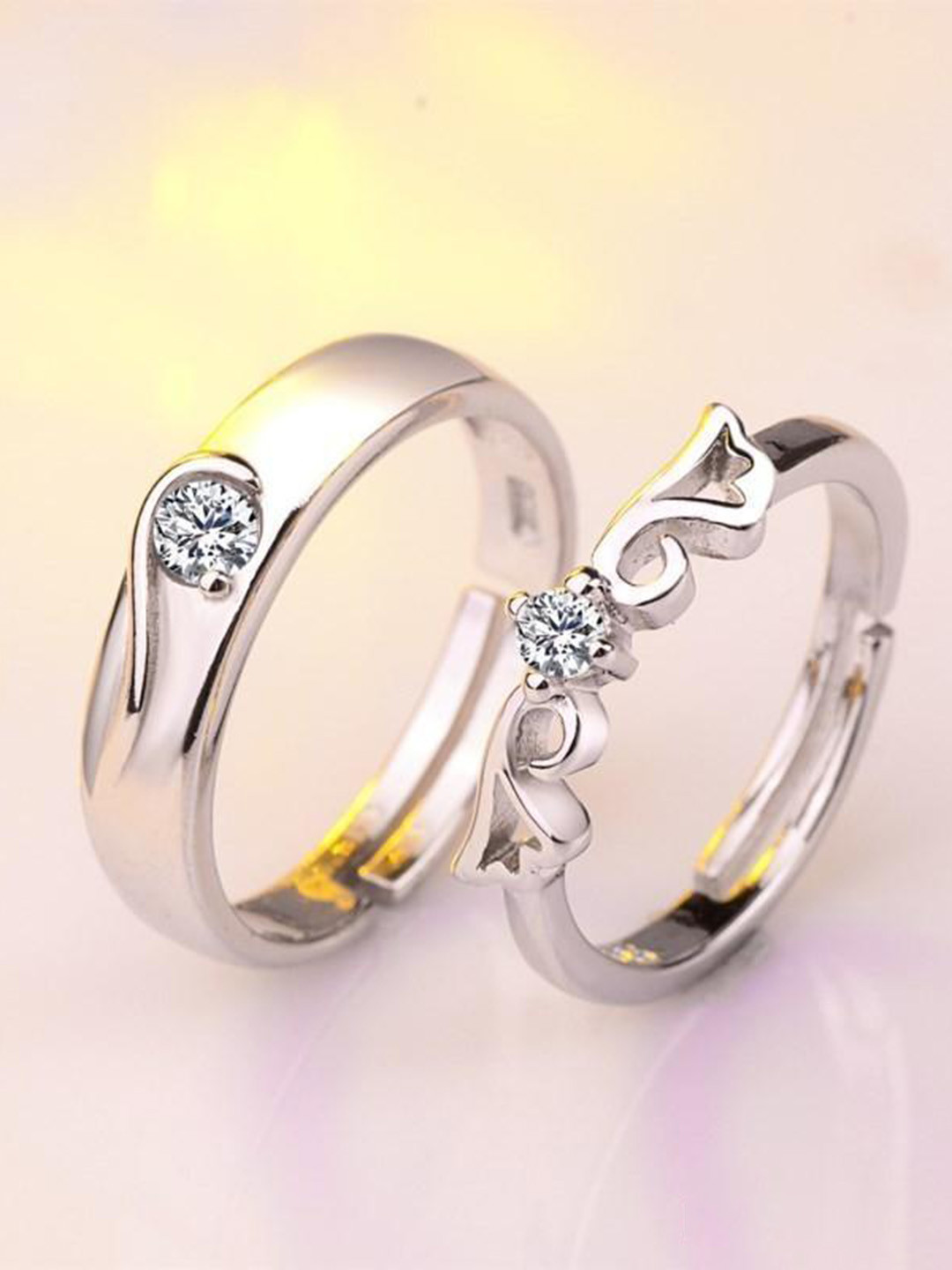 KARISHMA KREATIONS Silver-Plated AD-Studded Adjustable Couple Rings