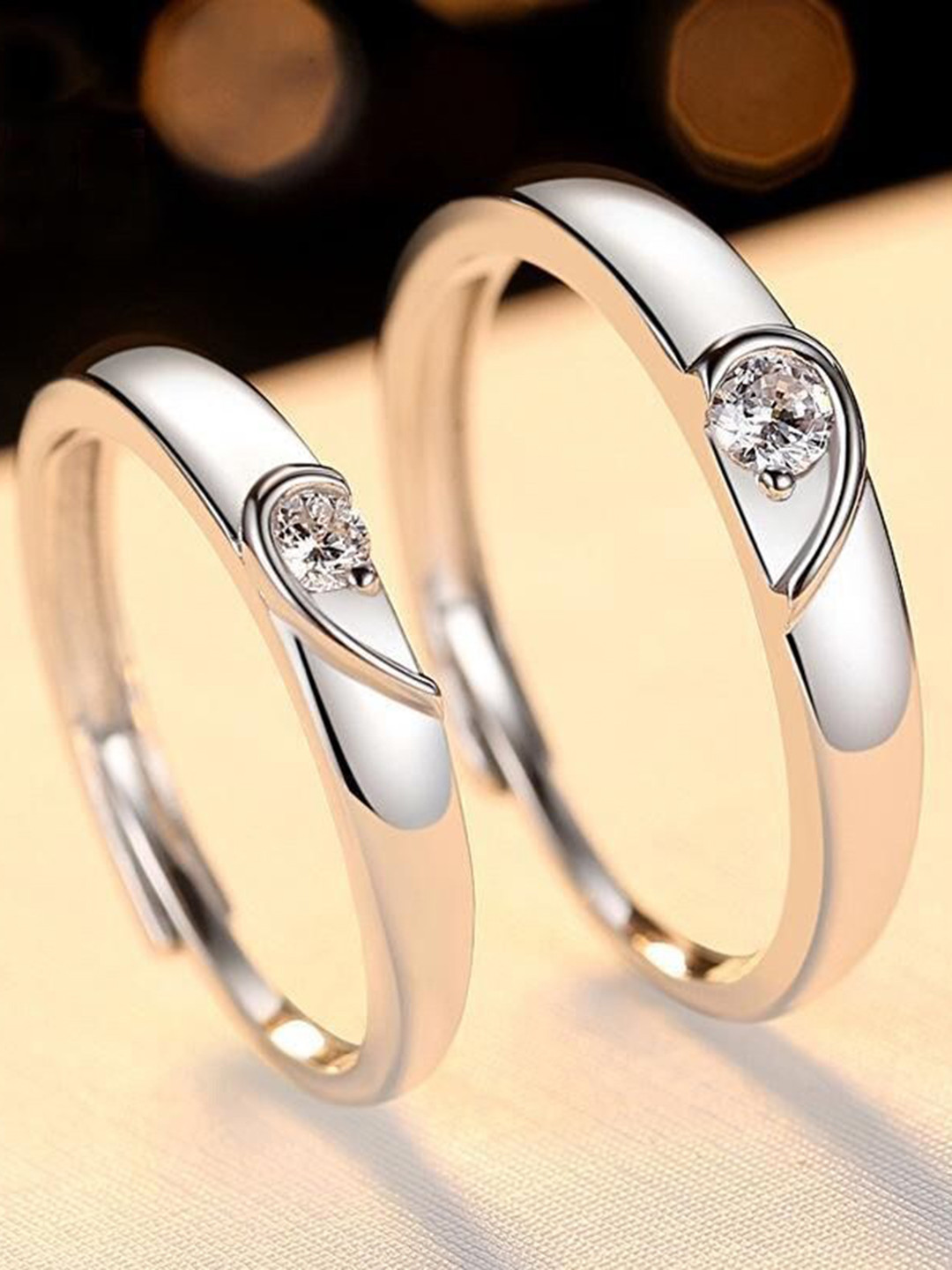 KARISHMA KREATIONS Silver-Plated AD-Studded Adjustable Couple Rings