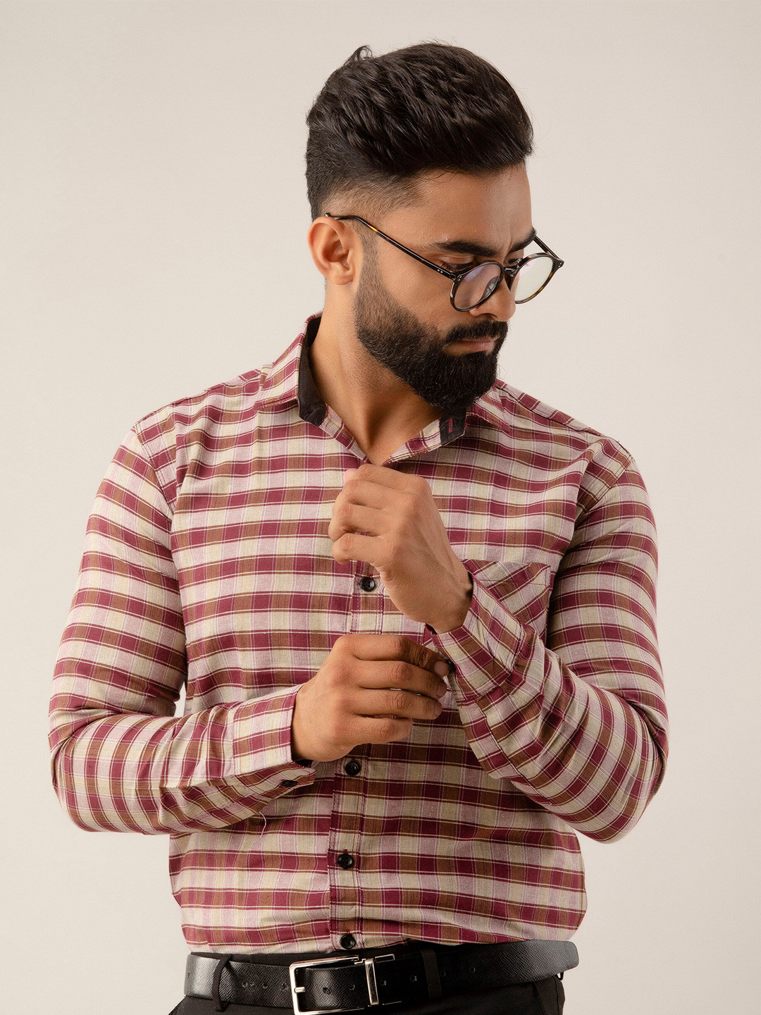 SURHI Checked Smart Fit Spread Collar Opaque Formal Shirt
