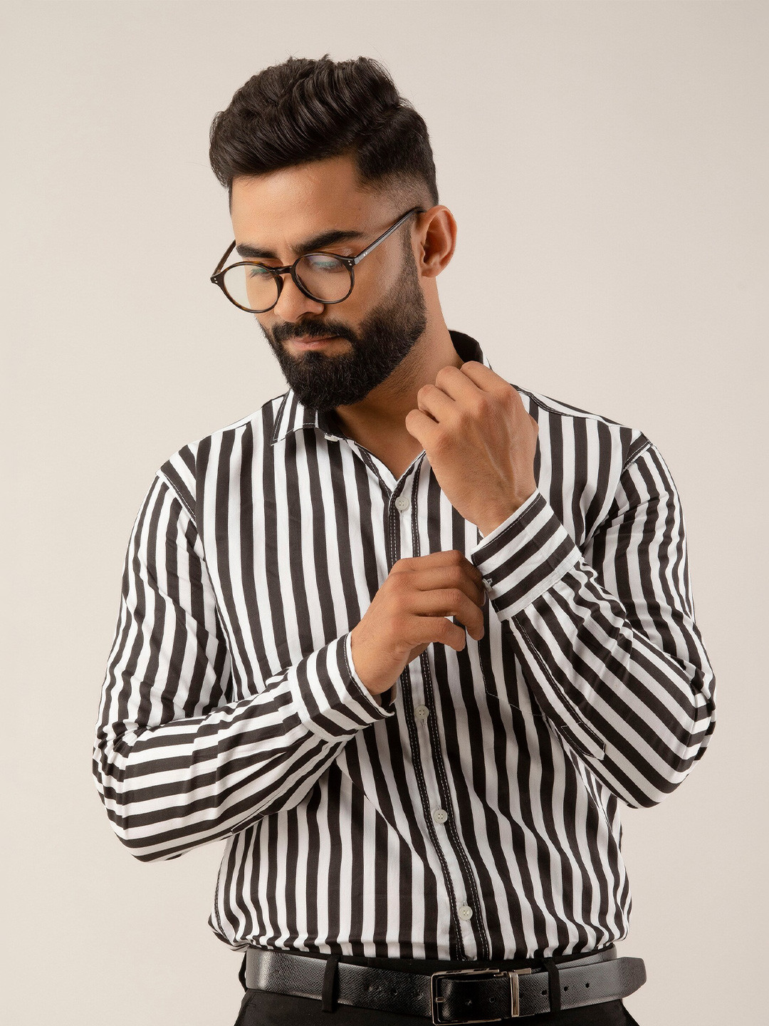 SURHI Striped Smart Fit Spread Collar Opaque Formal Shirt