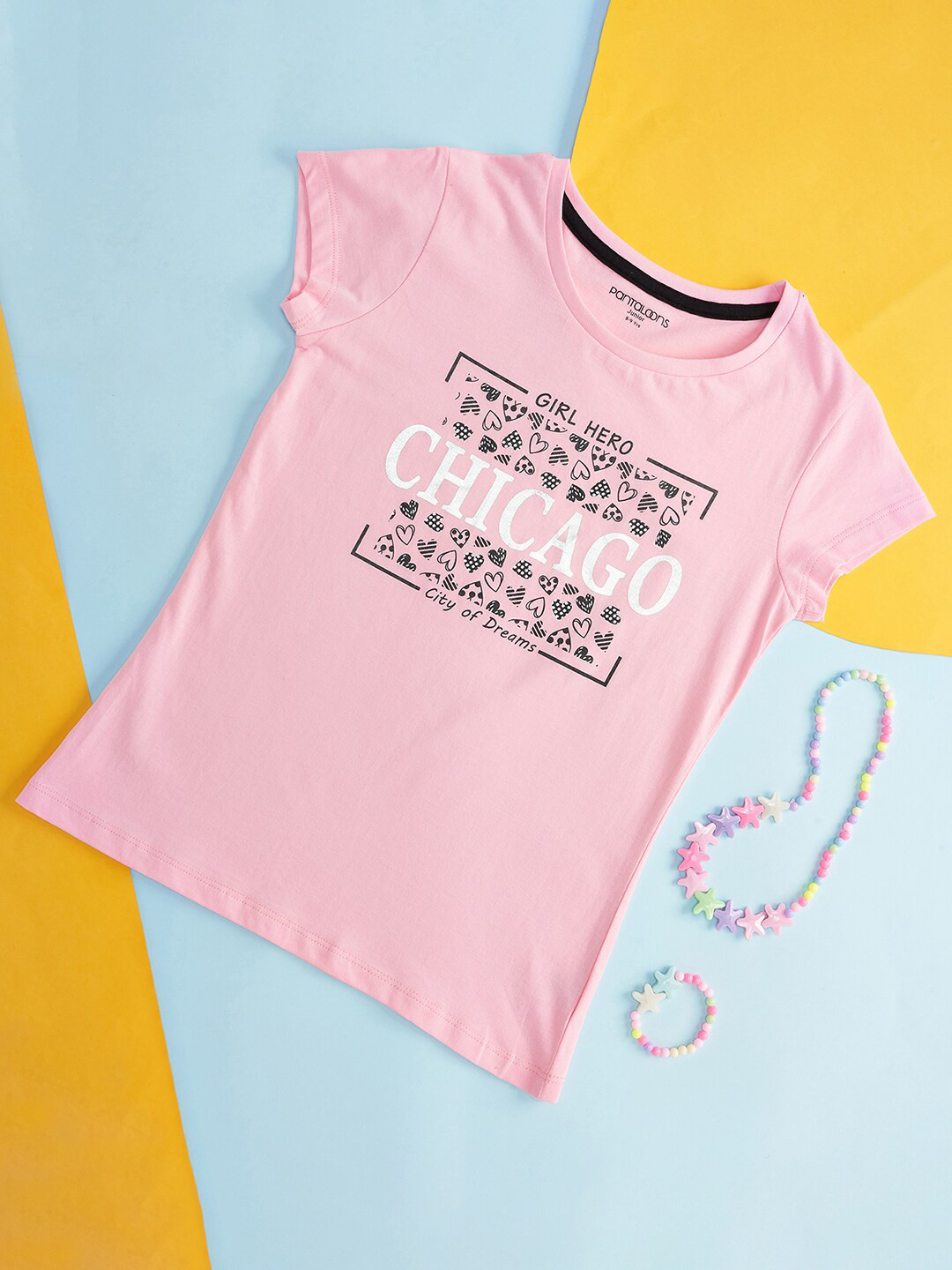 Pantaloons Junior Girls Conversational Printed Cap Sleeves Cotton T-Shirts