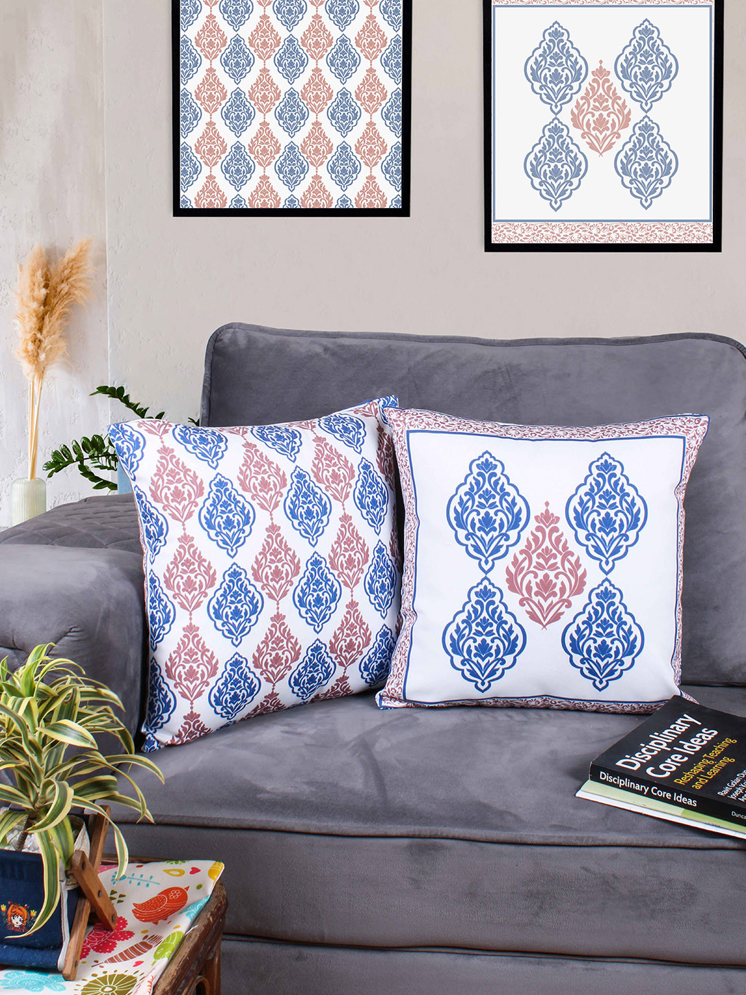 STITCHNEST Set of 2 Red & White Ethnic Motifs 24'' x 24'' Cushion Cover