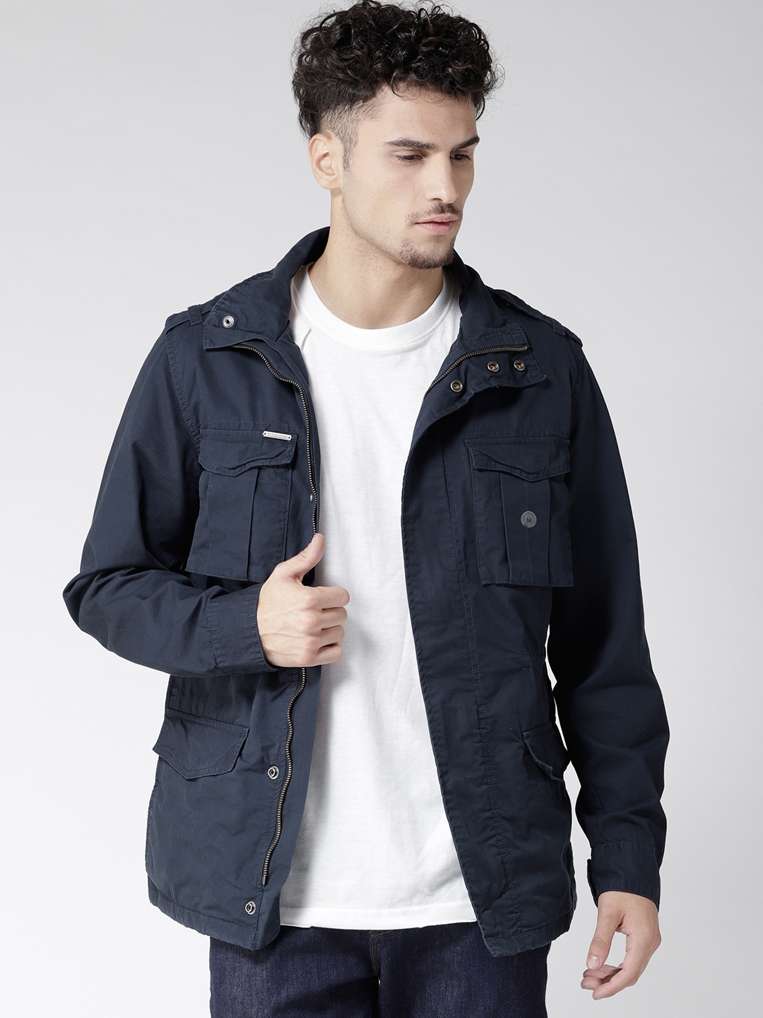 Aeropostale Men Navy Blue Solid Tailored Jacket