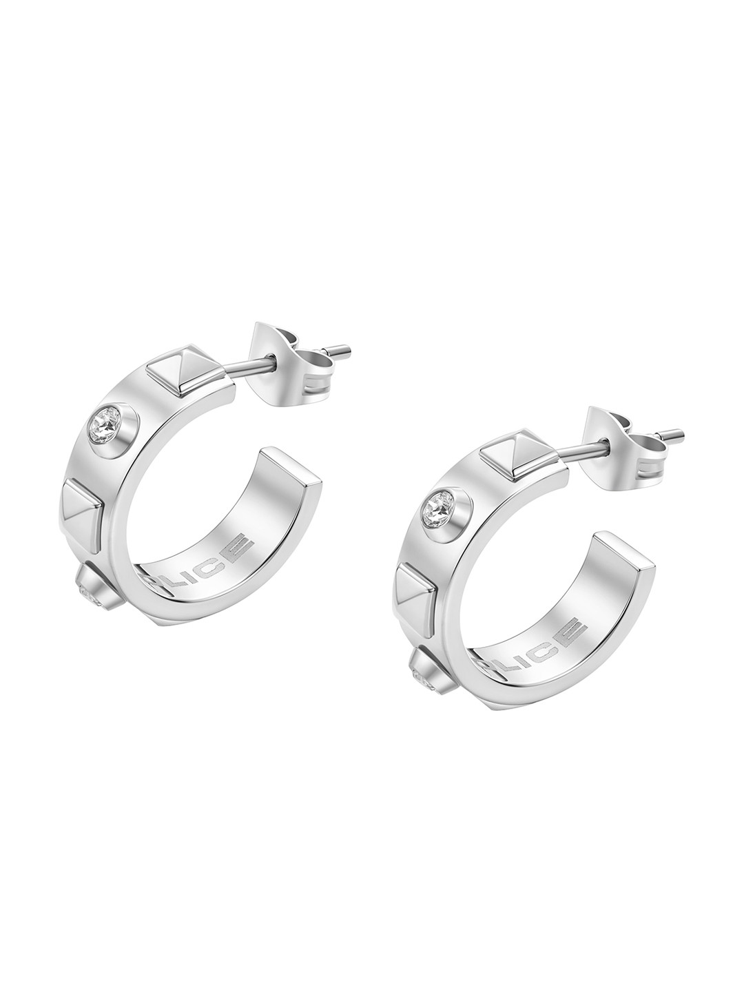 Police Silver-Plated Crescent Shaped Half Hoop Earrings