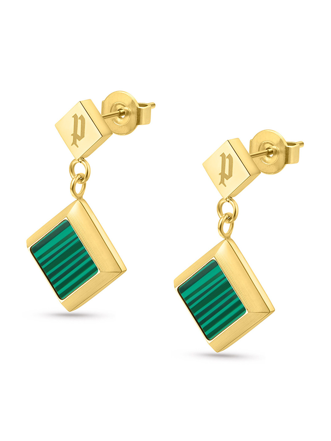 Police Gold-Plated Geometric Drop Earrings