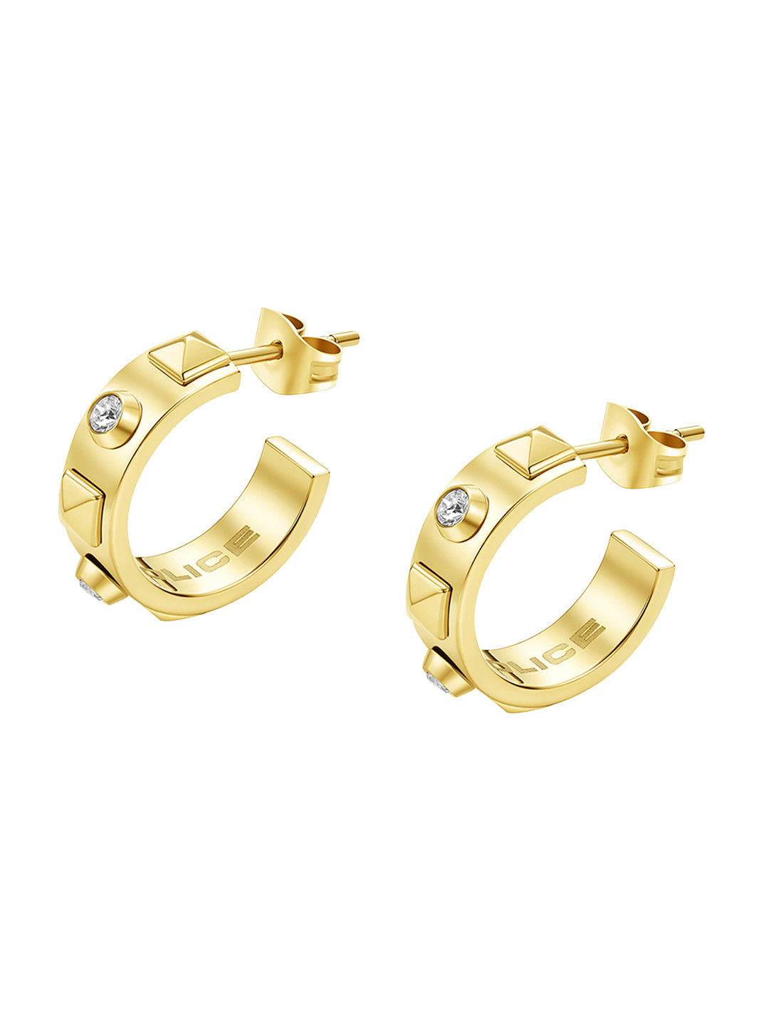 Police Gold-Plated Crescent Shaped Half Hoop Earrings