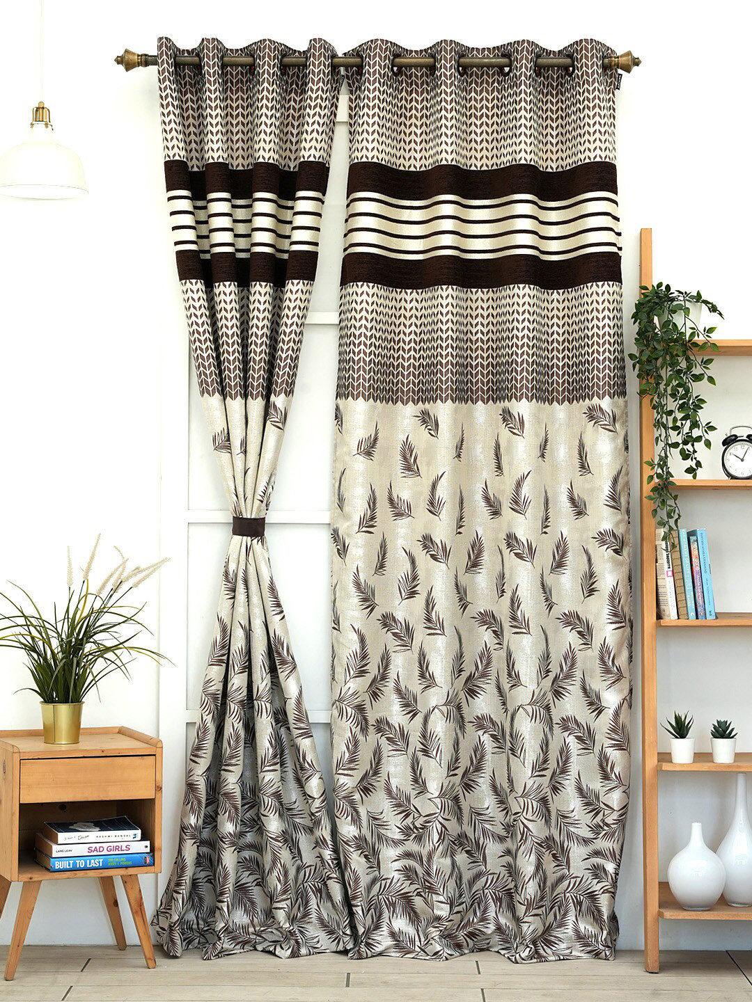 Ariana Brown & Cream-Coloured 1 Pieces Floral Room Darkening Door Curtain