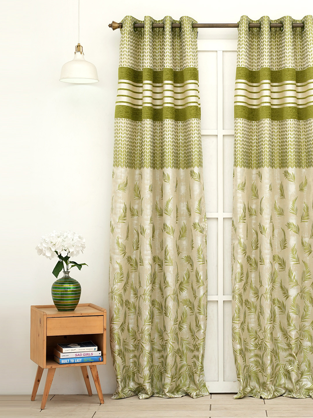 Ariana Green & White Double Tree Abstract Design Room Darkening Door Curtain