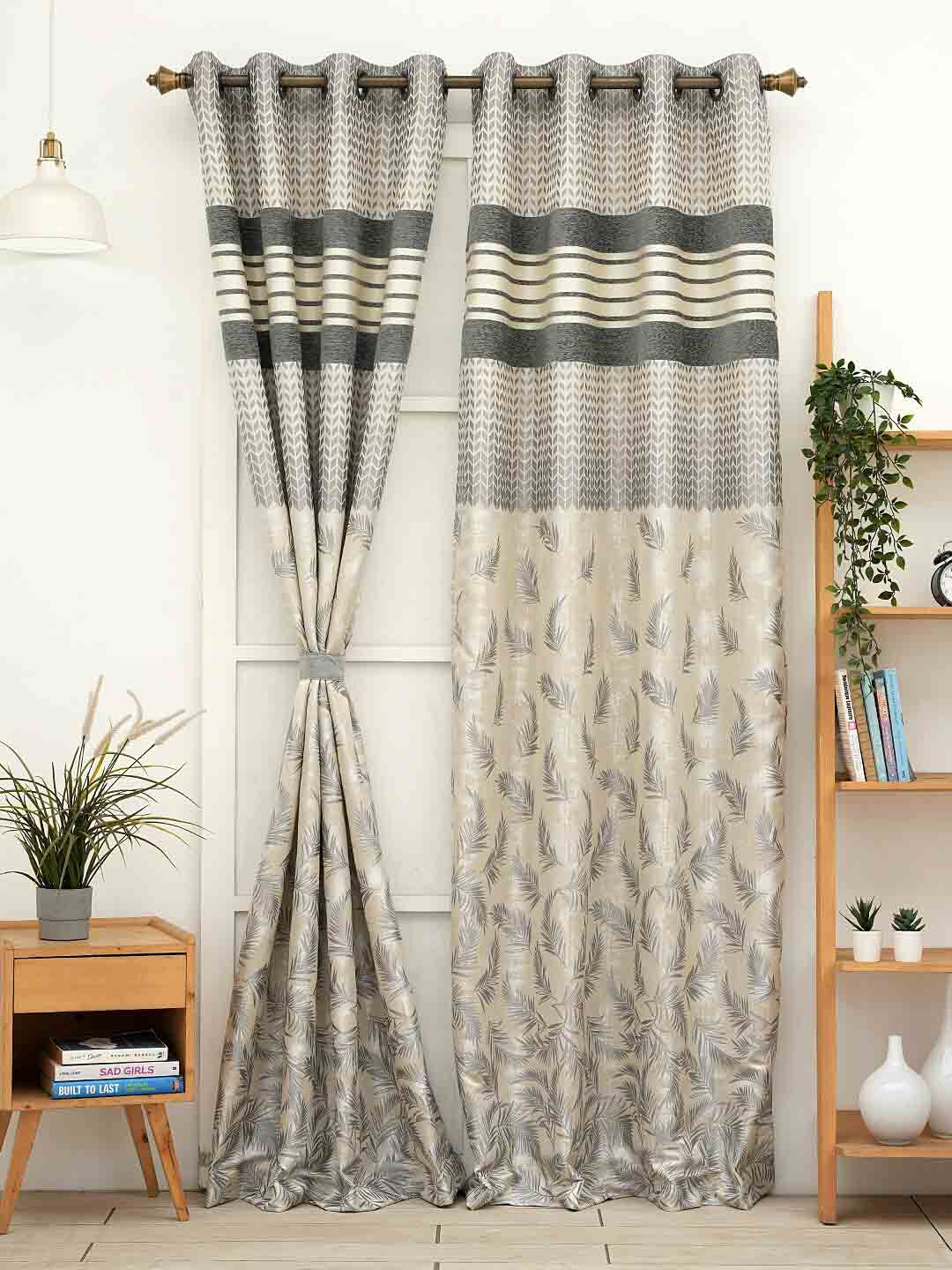 Ariana Grey & Cream-Coloured 1 Pieces Room Darkening Door Curtain