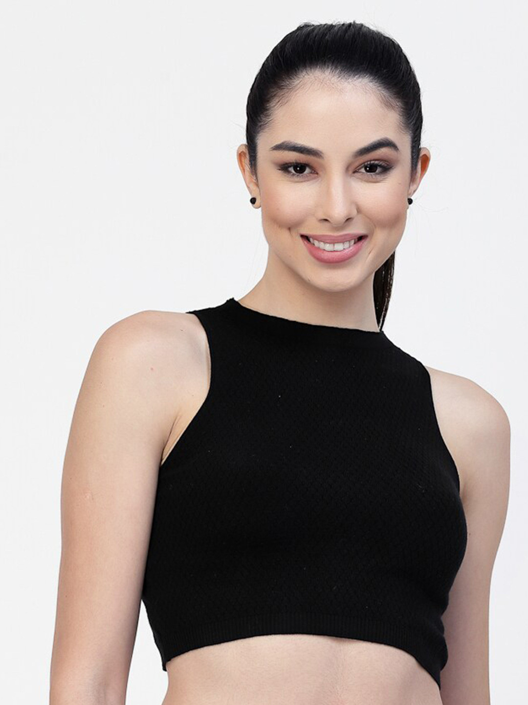 Kalt Round Neck Cotton Fitted Crop Top