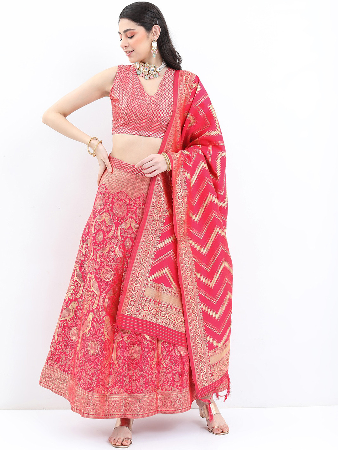 KETCH Women Ethnic Motifs Semi-Stitch Blouse & Lehenga Choli With Dupatta