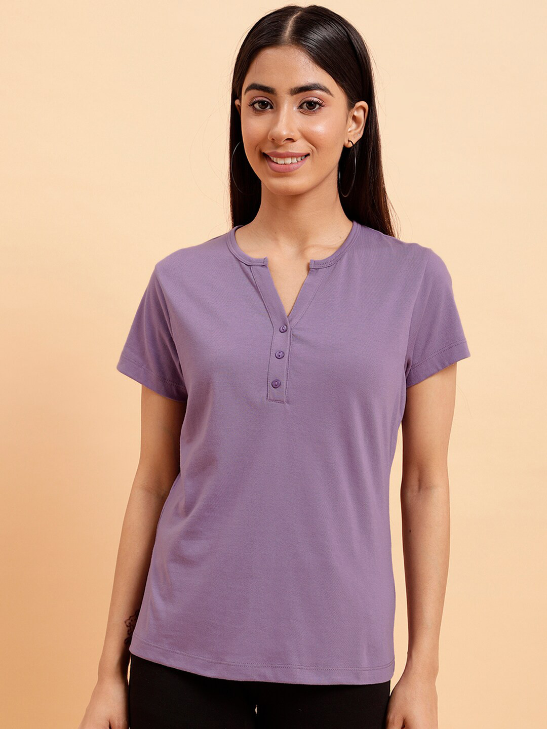 MINT STREET Henley Neck Pure Cotton T-shirt