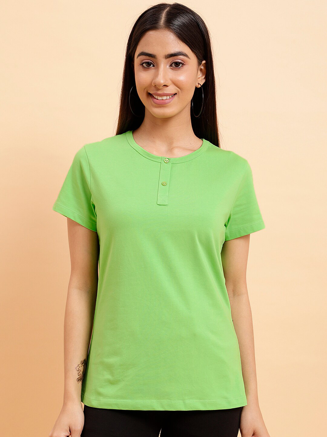 MINT STREET Henley Neck Pure Cotton T-shirt